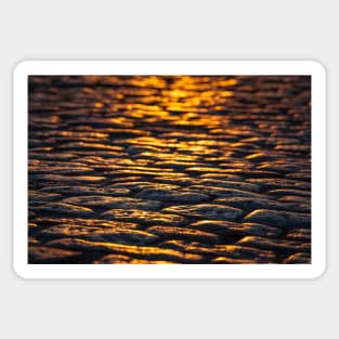 Golden Cobblestone Street at Sunset Sticker